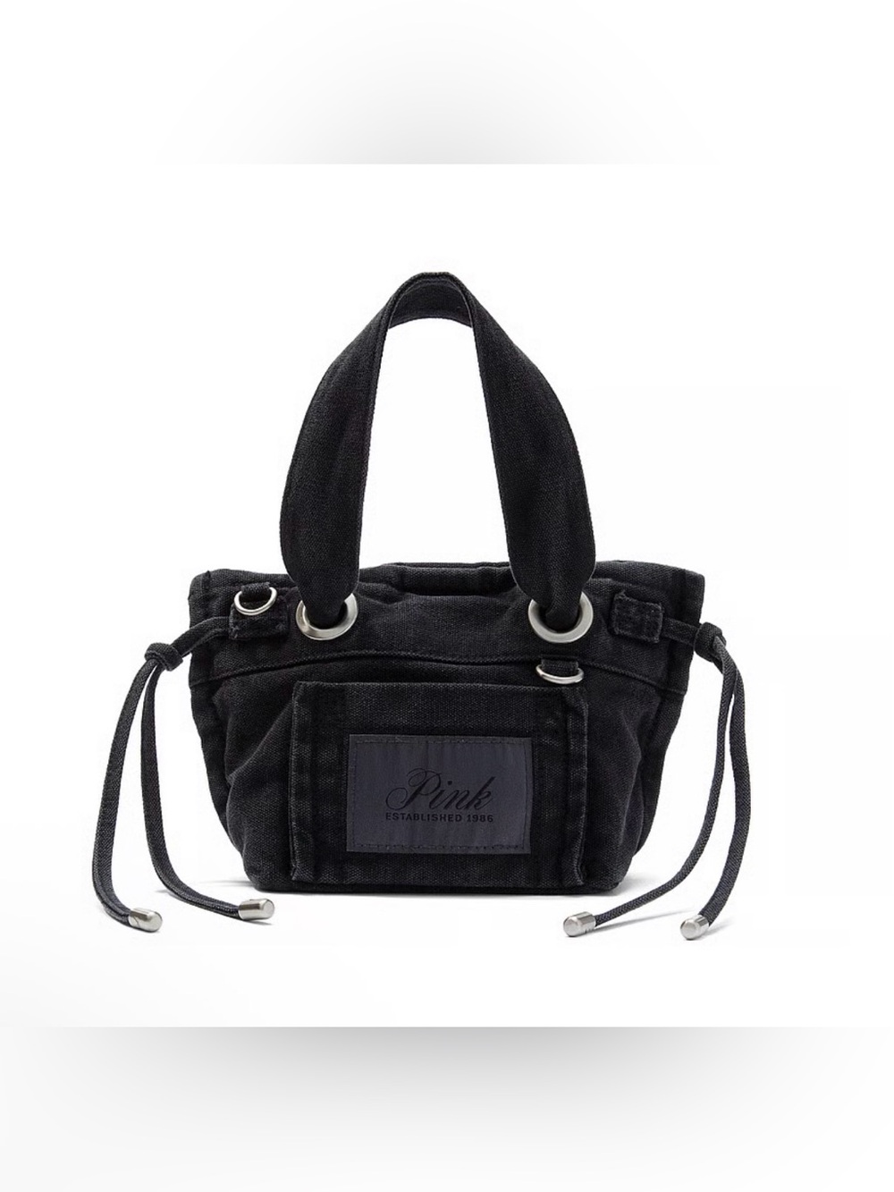 PINK Victoria's Secret Black Canvas Mini Tote with Drawstring Accents